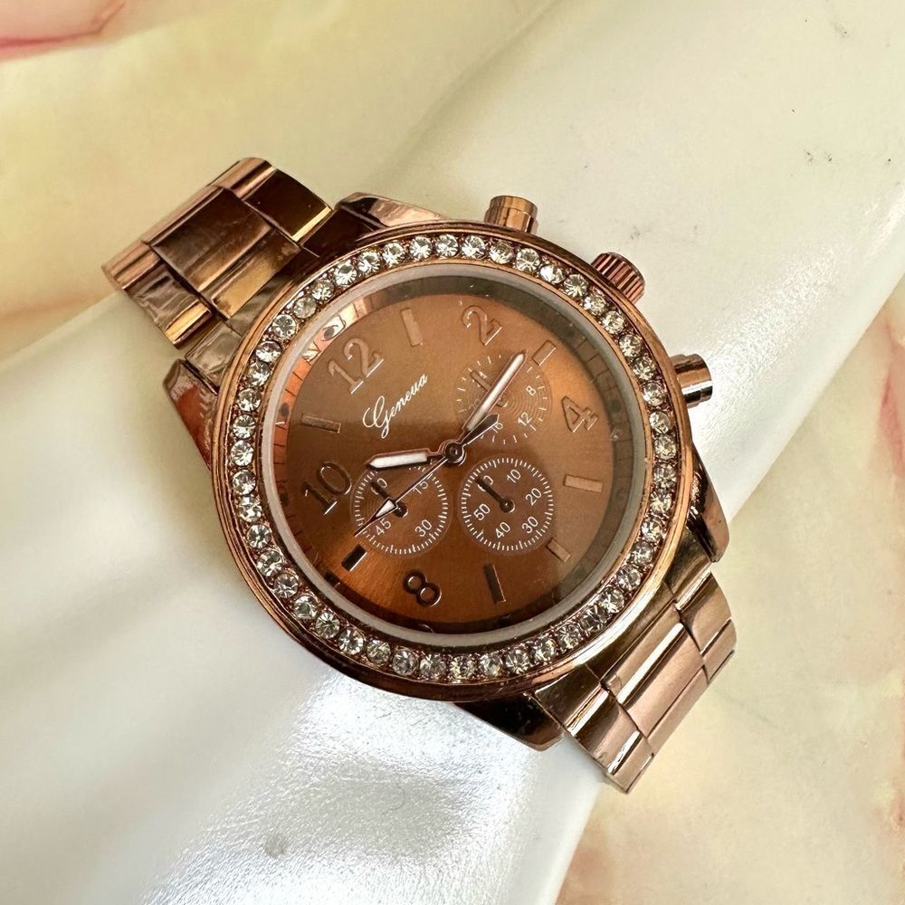 Geneva rose gold tone rhinestone Watch